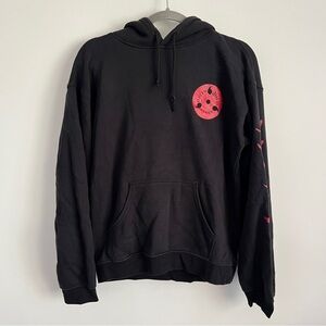 Naruto Shippuden Pullover Hoodie Uchiha Sasuke Graphic Black Anime Size Small